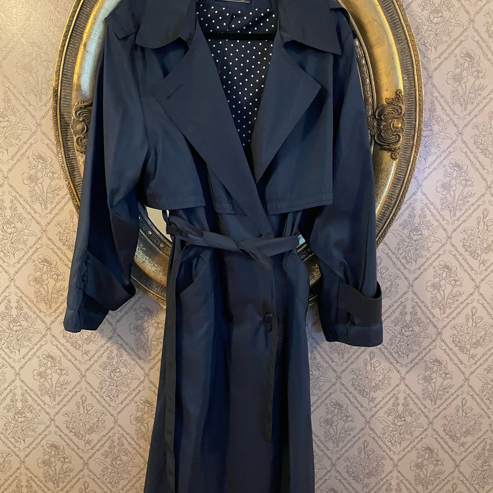 Classic Navy Trench Coat with Polka Dot Lining